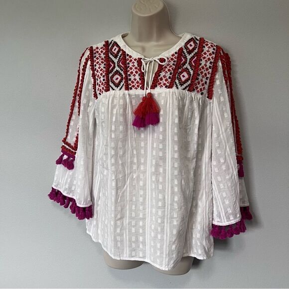 Chico’s Boho Tassel Fringe Top Size S - Picture 5 of 12